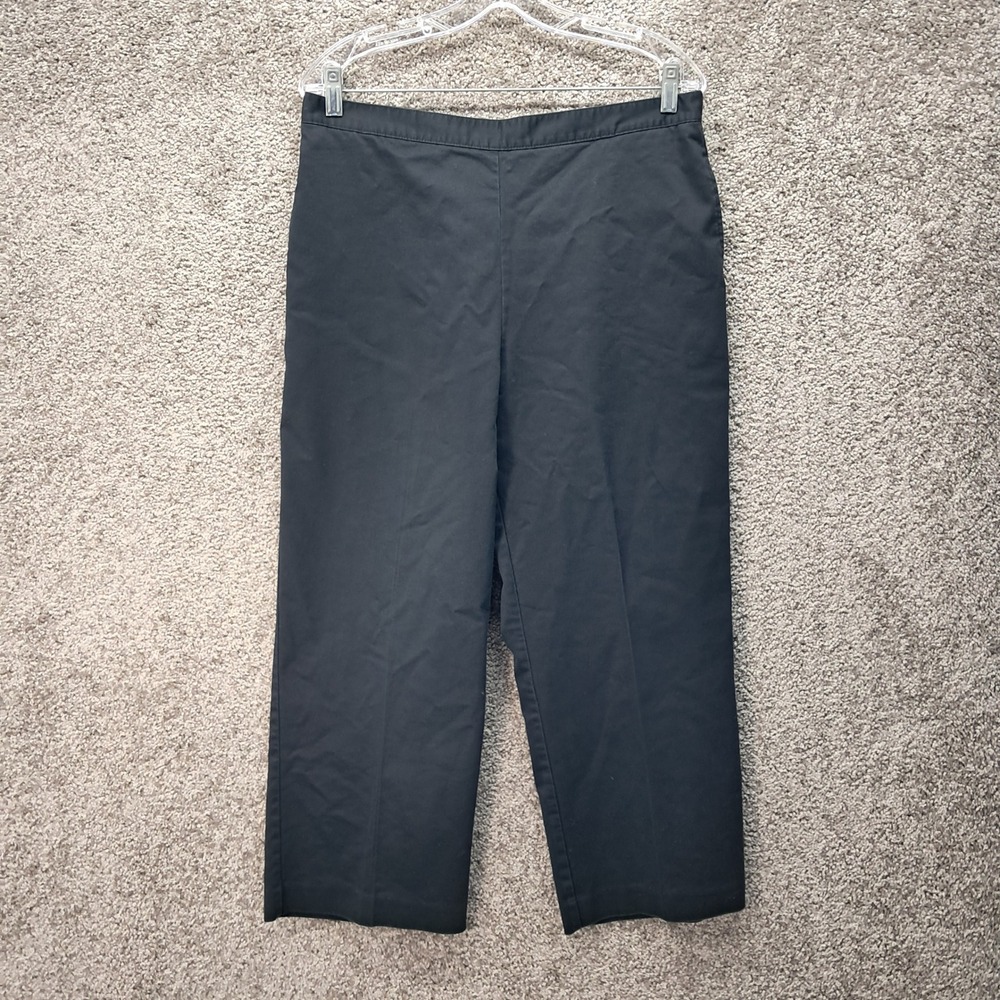 Alfred Dunner Petite Black Pull On Straight Leg Pants Size 16P Cotton Blend
